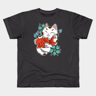 japanese cat tattoo and red fish Kids T-Shirt